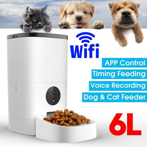 Alimentador automático de Mascota de gran capacidad de 6L, grabador de voz inteligente, Control por aplicación, temporizador, alimentación para perros y gatos, dispensador de comida WiFi/botón ► Foto 1/6