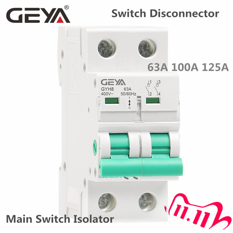 GEYA GYH8-Disyuntor de Riel Din, interruptor principal de 2 polos, función de desconexión, disyuntor, 400VAC DP ► Foto 1/6