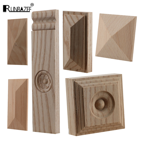 RUNBAZEF-calcomanía de apliques de madera para decoración del hogar, figuritas tallado de madera, sin pintar, corona grande, hojas, flores rectangulares, muebles, puertas ► Foto 1/6