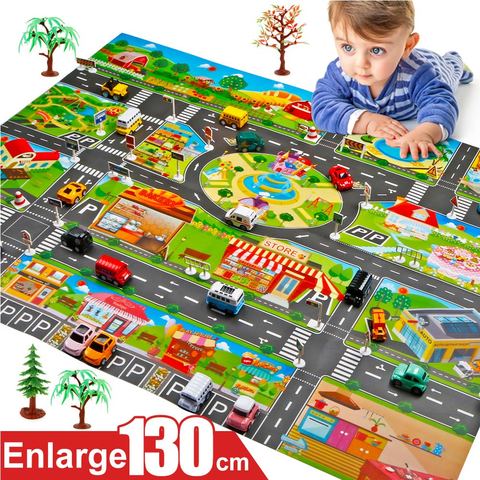 Esteras de juego para niños, modelo de coche de señales de tráfico, alfombra de espuma impermeable con mapa de escena de ciudad, 130x100cm ► Foto 1/6