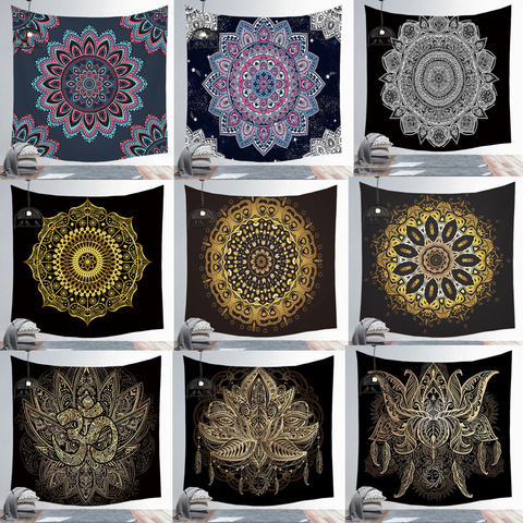 Negro tapices para colgar en la pared indio Mandala tapiz Hippie Chakra tapiz Boho decoración de pared de esteras de Yoga bohemio tela ► Foto 1/6