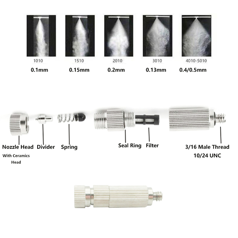Boquilla de nebulización de alta presión, atomización con filtro, rociadores de niebla antigoteo, ajuste de humidificación de refrigeración de jardín, rosca 10-24UNC ► Foto 1/6