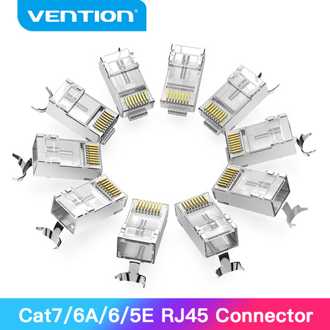 Conector RJ45 de Vention Cat7 RJ45, Conector de cabeza Modular de Cable Ethernet, Conector de engarce Cat6 chapado en oro, conector crimpadora RJ45, Cat7 ► Foto 1/6