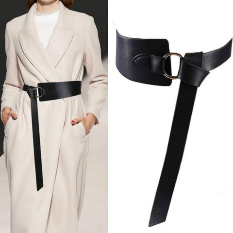 Obi-Cinturón de cuero de corsé ancho negro para mujer, cinturón de corbata para mujer, cinturón para vestido de boda ► Foto 1/6