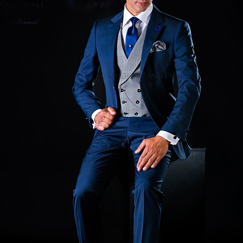 Trajes de boda para hombre, esmoquin con muescas, solapa personalizada, chaqueta con pantalones, chaleco, ropa nueva de moda, 3 piezas ► Foto 1/6