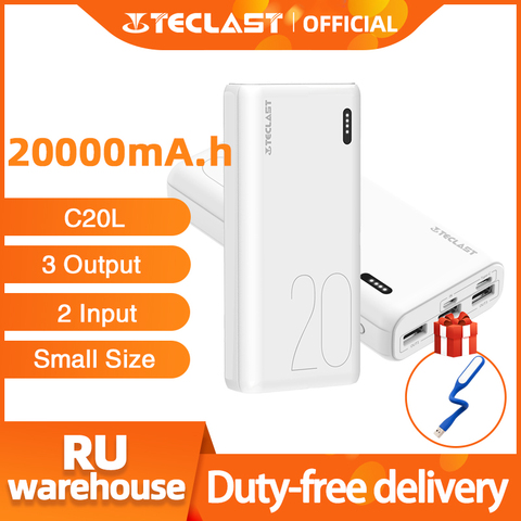 Teclast-Banco de energía C20L, 20000mAh, cargador de batería externo USB Dual, Micro USB/tipo C, 3 salidas USB, doble entrada ► Foto 1/6