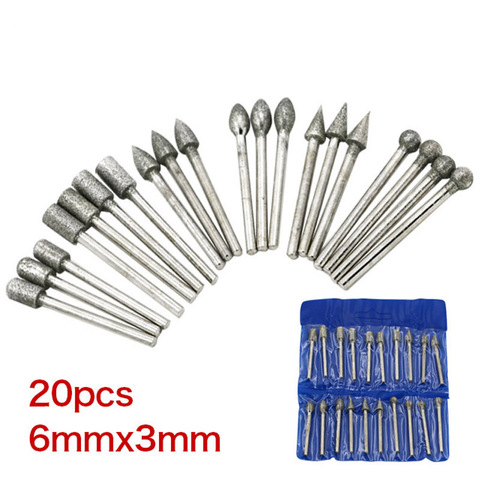 Cabezales de molienda de diamante Dremel, juego de brocas pequeñas para herramienta rotativa Dremel, accesorios de molienda, vástago de 3mm, 20 Uds. ► Foto 1/4