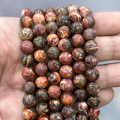 Cuentas redondas de jaspe de piel de leopardo de piedra Natural, abalorios redondos de 15 