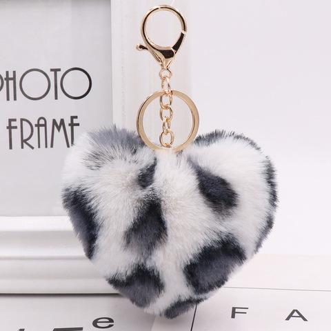 Artificial de piel de conejo de Pom-pom Pom llavero leopardo-pom impreso-Pom pom llavero, señora de la bolsa del teléfono móvil anillo de amor decoración colgante ► Foto 1/6