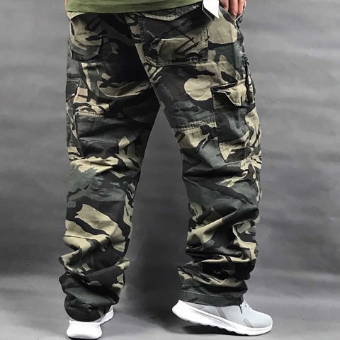 Pantalones Cargo de camuflaje para hombre, pantalón informal suelto holgado con bolsillos, estilo militar táctico, ropa recta ► Foto 1/5