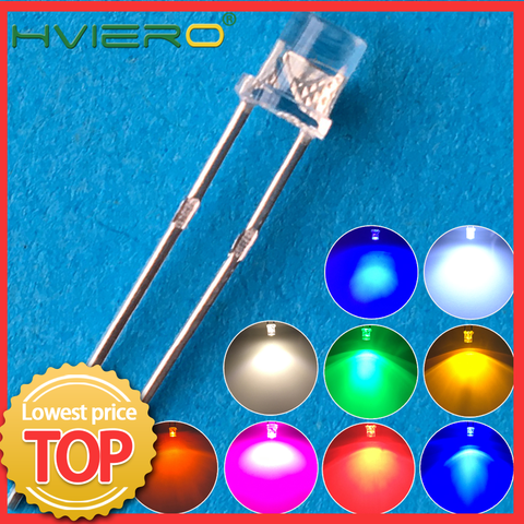 Lámpara de diodos emisores de luz gran angular, Bombilla Ultra brillante, diodo Led F3, 3mm, 2 pines, parte superior plana, blanco, rojo, azul, verde, rosa, 100 Uds. ► Foto 1/6