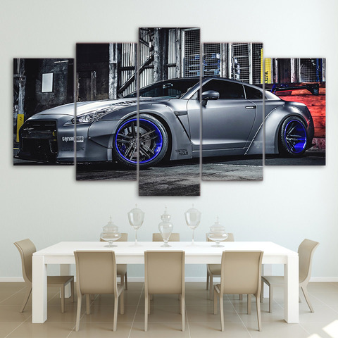 Nissan-coche deportivo GTR R35 de lujo, 5 uds., impresión HD, cartel de pintura al óleo, decoración de pared para el hogar, lienzo, cuadros modulares para sala de estar ► Foto 1/1