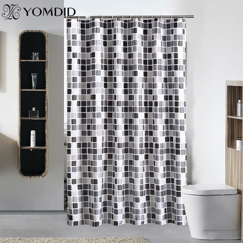 Cortina de ducha impermeable con 12 ganchos, cortinas de baño con estampado de mosaico, tela de poliéster, cortina de baño para decoración del baño ► Foto 1/6