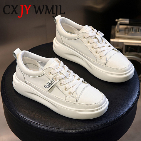 Zapatillas de deporte de talla grande para mujer, zapatos deportivos vulcanizados de plataforma blanca y ligera de cuero, informales, transpirables, para otoño y primavera ► Foto 1/6