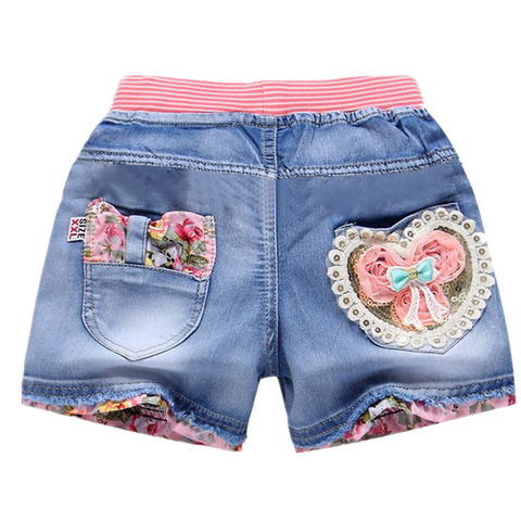 Pantalones cortos de vaquero con cintura elástica para niñas, bermuda femenina de princesa con estampado de flores a la moda para verano ► Foto 1/6