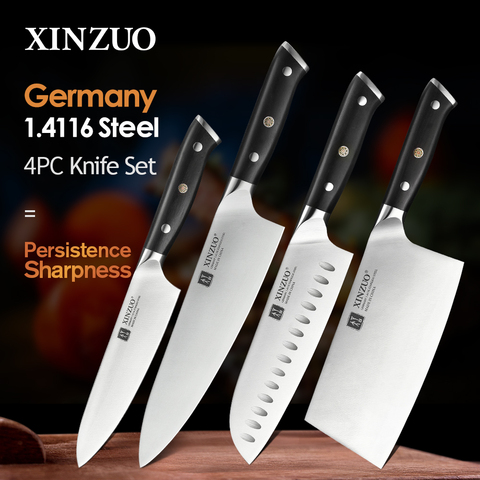 XINZUO, 4 Uds., juego de cuchillos de uso general Chef Cleaver Santoku, cuchillos de cocina de acero inoxidable Din 1,4116 de alto carbono, nuevos cuchillos de cocina con mango de ébano ► Foto 1/6