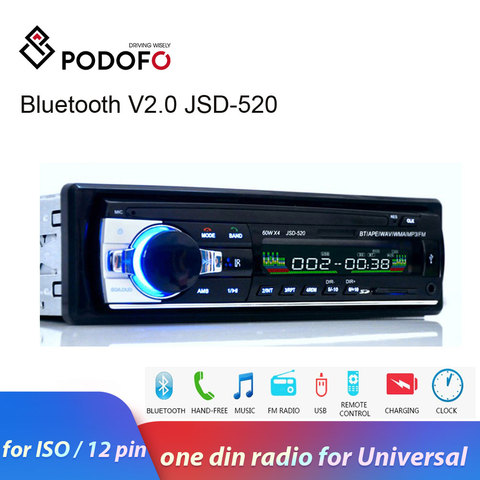 Podofo-autorradio 1 din con reproductor Multimedia y MP3 para coche, Radio ESTÉREO FM Aux, receptor de entrada SD, USB, JSD-520, 12V en el salpicadero ► Foto 1/6