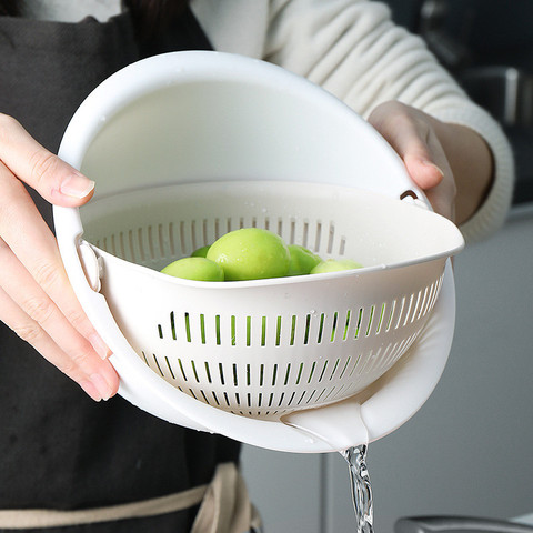 Colador de doble escurridor para frutas y verduras, accesorios de cocina, herramienta de almacenamiento de doble drenaje, utensilios creativos ► Foto 1/6