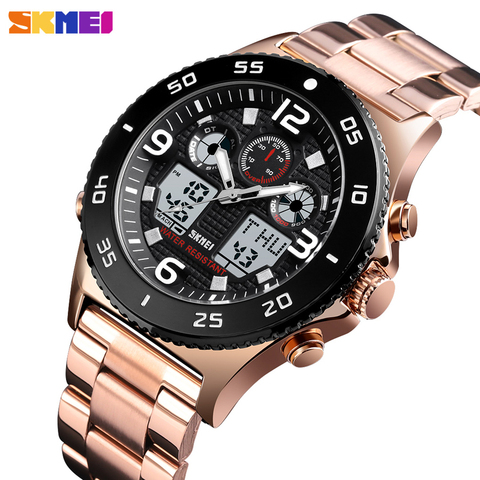 SKMEI-reloj Digital de lujo para hombre, cronógrafo de 3 horas, pulsera con pantalla luminosa, resistente al agua ► Foto 1/6