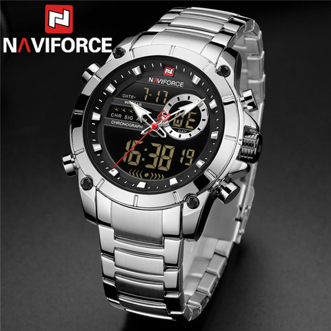 NAVIFORCE-Reloj de lujo para hombre, resistente al agua, de cuarzo, Digital, Led, militar, deportivo, de acero inoxidable, 9163 ► Foto 1/6