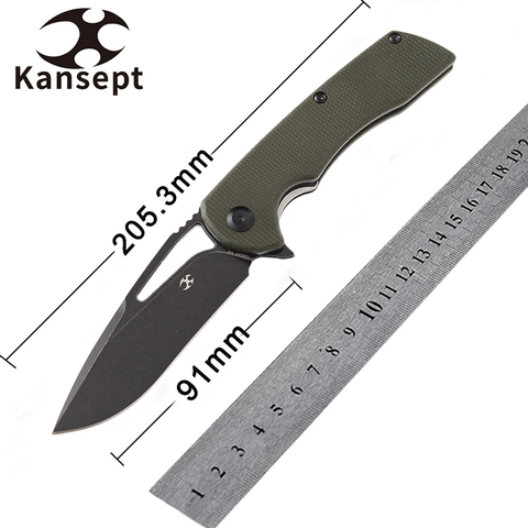 Kansept-Cuchillos plegables de bolsillo de 3,58 pulgadas, hoja D2, mango de Micarta verde OD, EDC, navaja de bolsillo, Kansept Kryo T1001A4 ► Foto 1/6