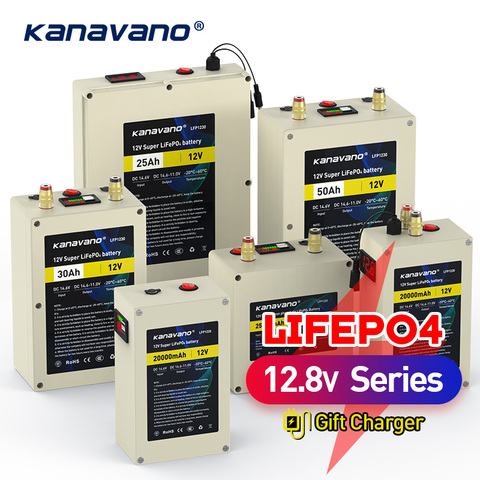 Kanavno de ciclo profundo de 12V LiFePO4 Pack de batería recargable 12,8 V 20Ah 30Ah 40Ah 50Ah los ciclos de vida de 4000 con-en protección BMS ► Foto 1/5