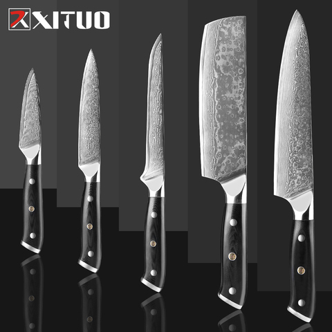 XITUO-cuchillo de Chef de Damasco, cuchillo de acero japonés Sankotu para cortar carne, utilidad Kiritsuke, fruta, herramienta de cocina ► Foto 1/6