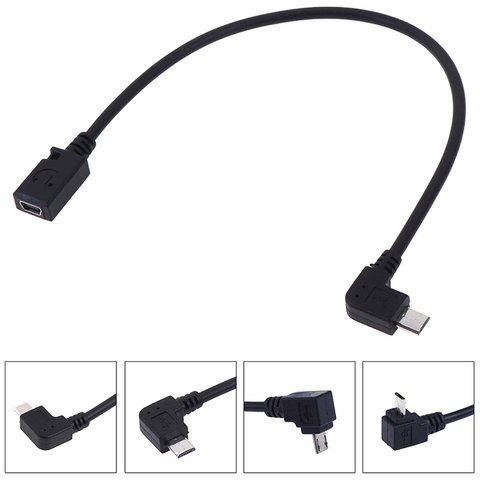 Adaptador de conector de extensión hembra Micro USB 2,0 de 5 pines macho a Mini Usb de 90 grados hacia abajo y hacia arriba y derecho, Conector de clavija largo ► Foto 1/6