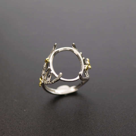 Rama de árbol de Plata de Ley 925 con Flor de Oro de 13x18MM, bisel de cabujón ovalado, ajustes de anillo ajustables, suministros de joyería DIY 1223087 ► Foto 1/5