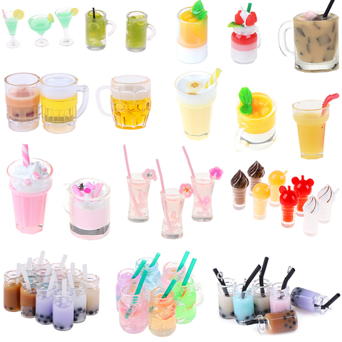 Mini licuadora de helados, limón, leche, fruta, agua del té, copa, fresa, plátano, accesorios para casa de muñecas en miniatura, tazas, juguetes de cocina ► Foto 1/6