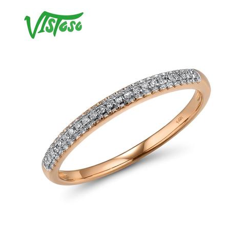 VISTOSO genuino 14K 585 Rosa oro espumoso diamante delicado anillo para mujer Aniversario de compromiso de moda delicado de moda de la joyería ► Foto 1/6