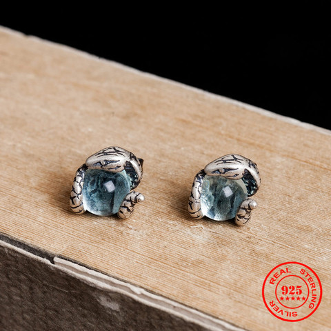 MKENDN nuevo 100% pendientes de plata de ley 925 hombres mujeres Vintage pendiente con forma de serpiente pendientes con luz azul Topacio joyería de personalidad ► Foto 1/6