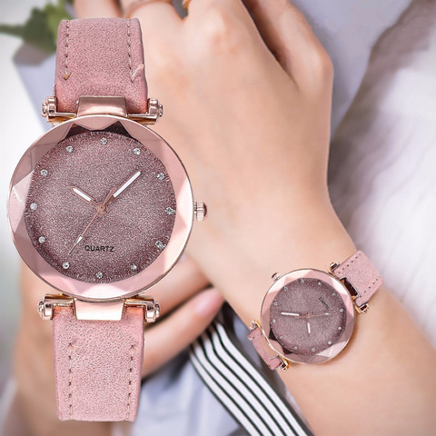 Reloj de pulsera Casual y romántico para mujer con cielo estrellado, Reloj de piel de diseñador de diamantes de imitación para mujer, reloj sencillo para mujer ► Foto 1/6