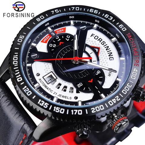 Forsining-Reloj de pulsera automático deportivo Multifuncional analógico, correa de cuero, calendario militar, mecánico, masculino, marca superior de lujo ► Foto 1/6