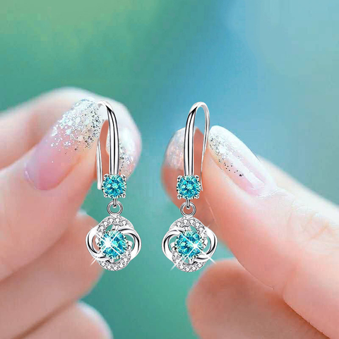 Pendientes de gota bohemios para mujer, de cristal rosa, azul y blanco, pendientes de Color plateado, pendientes de piedra circón, aretes colgantes redondos pequeños para mujer ► Foto 1/6