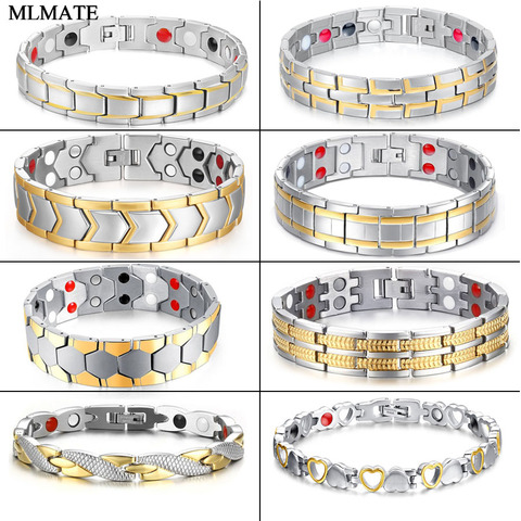 Pulsera magnética de acero inoxidable para hombre y mujer, pulsera de mano con imán de germanio de energía, Color dorado y plateado, Pulseras de salud ► Foto 1/6