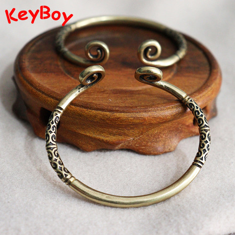 Brazalete con argolla de cobre antiguo para hombre y mujer, brazalete con superhéroe chino, de cobre, joyería de cadenas de mano ► Foto 1/6