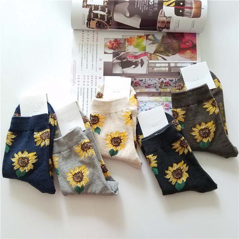 Calcetines de estilo coreano Harajuku para mujer, medias japonesas divertidas de alta calidad, calcetines cortos de algodón con girasoles para mujer ► Foto 1/5