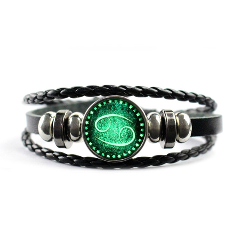 Pulsera luminosa de 12 Constelaciones que brillan en la oscuridad para hombre, brazalete de cuero fluorescente de noche brillante para Halloween ► Foto 1/6