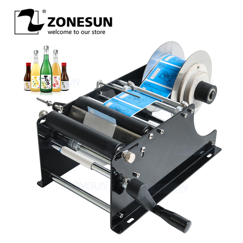 ZONESUN-máquina de etiquetado de botellas redondas, máquina dispensadora de etiquetas adhesiva para latas de cerveza y vino, máquina de embalaje Manual ► Foto 1/6