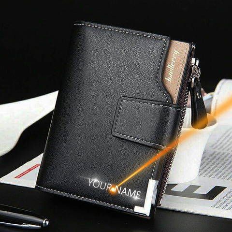 Billeteras personalizadas con grabado de nombre para hombre, portatarjetas con cremallera, a la moda, de cuero sintético, de alta calidad ► Foto 1/6