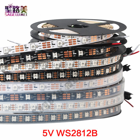 Tira de luces Led RGB inteligente direccionable individualmente, 1m, 5m, 5V de CC, WS2812B, WS2812, tira de píxeles Led, PCB, Negro Blanco, IP30/65/67 ► Foto 1/6