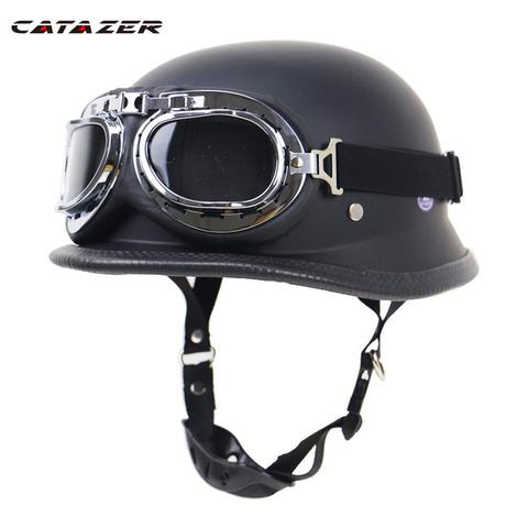 Casco clásico Retro de locomotora, casco alemán de motocicleta, exterior andar en bicicleta, medio casco con gafas ► Foto 1/6