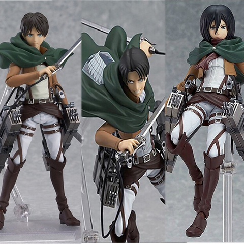 Figuras de acción de ataque a los Titanes, figuras de Anime de Figma 203 207 213, Eren Jaeger, Mikasa, Ackerman, Levi Rivaille, juguete para regalo ► Foto 1/6