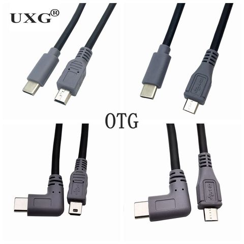 Adaptador de Cable de datos de plomo para Macbook, 90 USB tipo C acodado a la derecha 3,1 macho a Mini USB 5 Pin Micro macho convertidor de enchufe OTG ► Foto 1/5