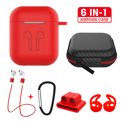 6 en 1 Fundas protectora de con mosquetón de cordón para auriculares funda airpods carcasas funda auriculares airpods case caja auriculares de silicona para funda air pods 2 case accesorios de caja de almacenamiento ► Foto 1/6