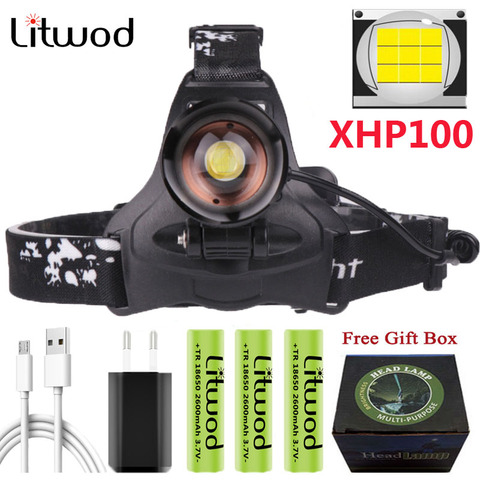 XHP100-linterna frontal Led de 9 núcleos, faro con zoom, resistente al agua, Powerbank, recargable vía USB, batería de 18650 ► Foto 1/6