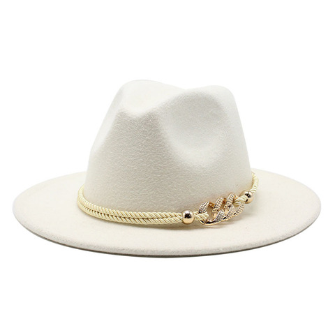 Sombrero de Panamá de ala ancha para hombre y mujer, sombrero sencillo de estilo Derby de Iglesia, lana artificial, Jazz, color blanco y negro ► Foto 1/6