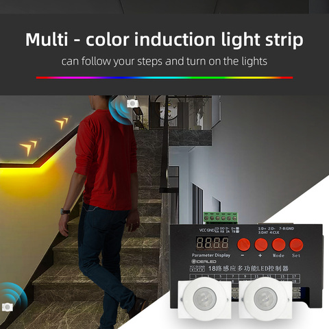 Tira de luces direccionable DIY, sensor de atenuación de movimiento para escaleras, luz aerodinámica debajo del gabinete, dreamcolor ► Foto 1/6