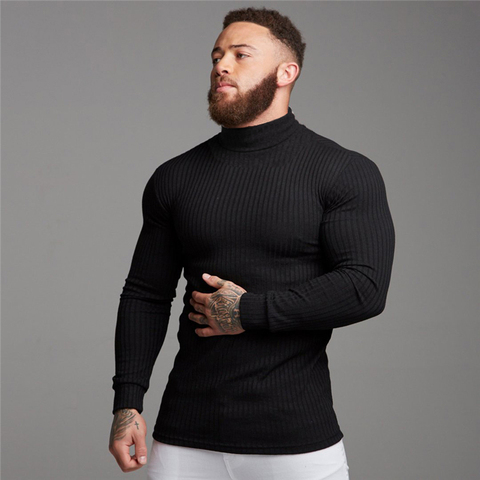 Suéteres finos de cuello alto para hombre, suéteres en forma de rollo, informales, sólidos, cálidos, de moda, Otoño e Invierno ► Foto 1/6